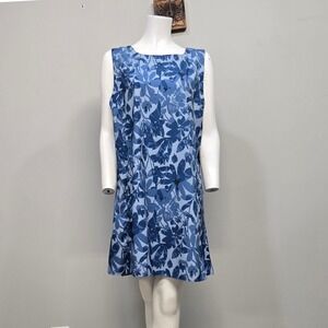 RipSkirt Hawaii Mini Dress Large Blue Floral Shift Pocket Coastal Resort Travel